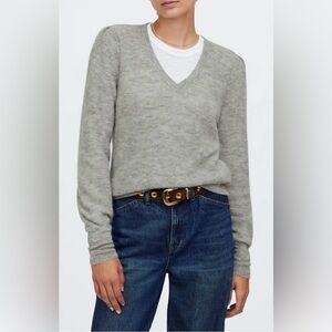 Madewell Deep V Neck Alpaca Blend Light Gray V-Neck Sweater Size XXS NWOT